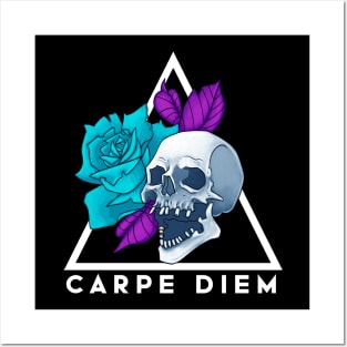 Skull Blue Flower Carpe Diem Posters and Art